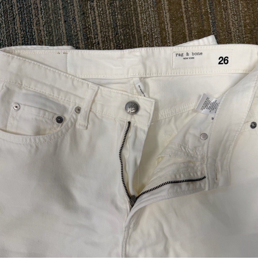 rag & bone Women's White Flare Jeans/Logan, mid-rise, wide leg
